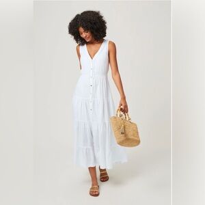 Heidi Klein Sleeveless Button-Front White Tiered Midi Dress